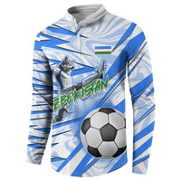 Personalized Uzbekistan Soccer Button Sweatshirt White Wolves Football Halftone Pattern