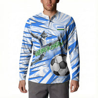 Personalized Uzbekistan Soccer Button Sweatshirt White Wolves Football Halftone Pattern