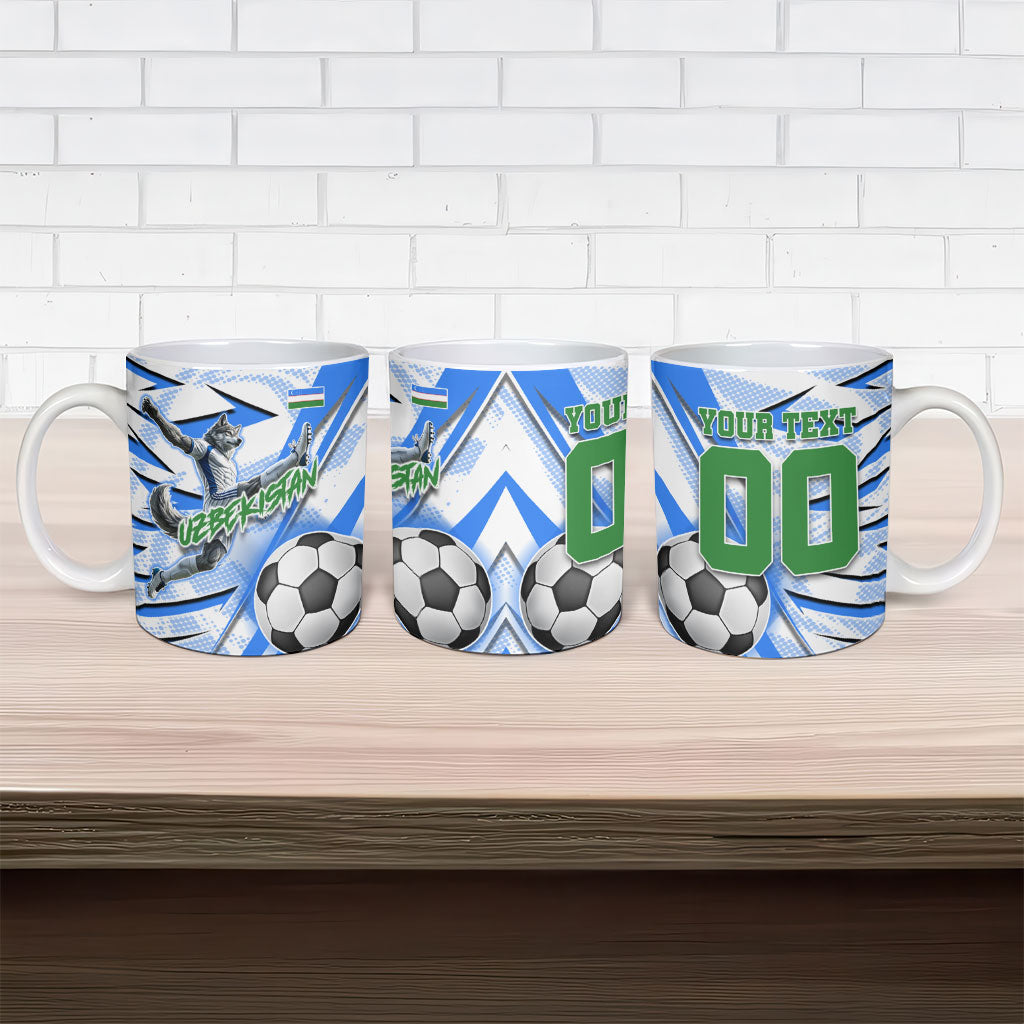 Personalized Uzbekistan Soccer Ceramic Mug White Wolves Football Halftone Pattern
