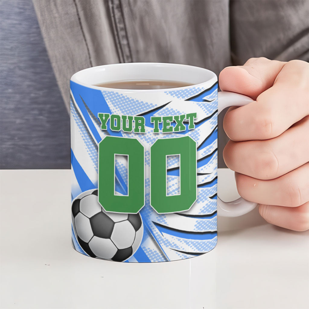 Personalized Uzbekistan Soccer Ceramic Mug White Wolves Football Halftone Pattern