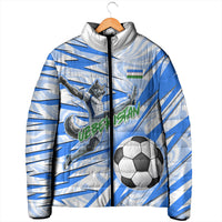 Personalized Uzbekistan Soccer Padded Jacket White Wolves Football Halftone Pattern
