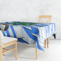 Personalized Uzbekistan Soccer Tablecloth White Wolves Football Halftone Pattern