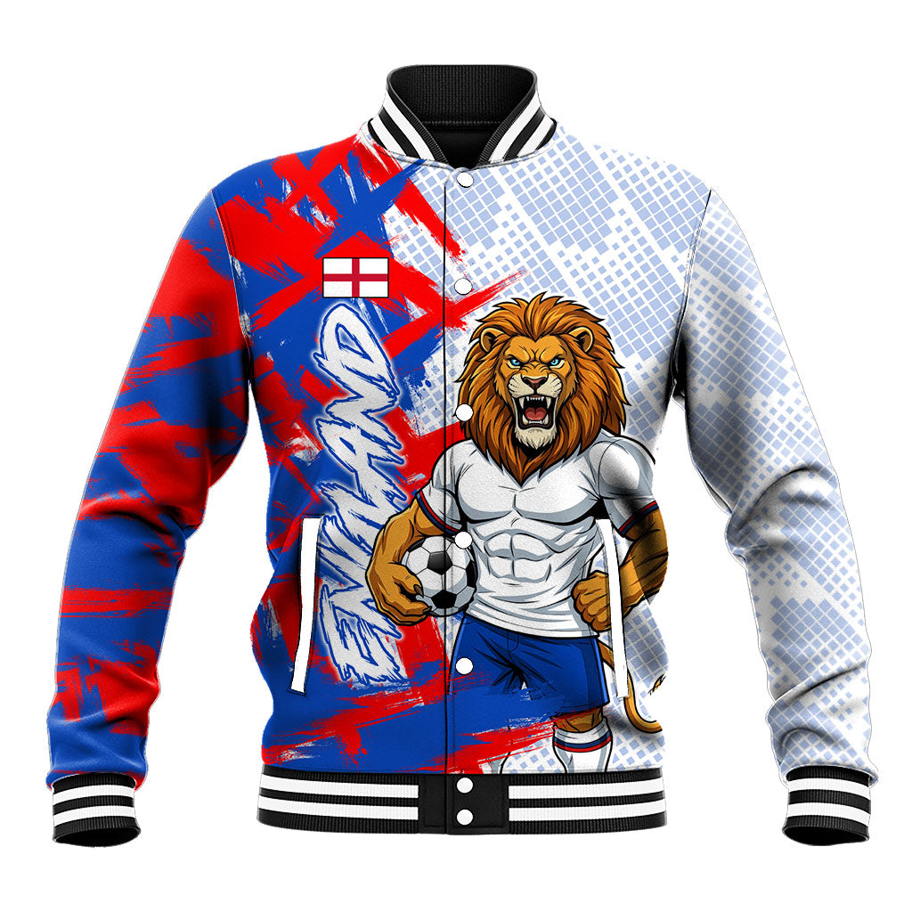 Personalized England Football Baseball Jacket Fierce Lion Mascot Abstract Brush Stroke