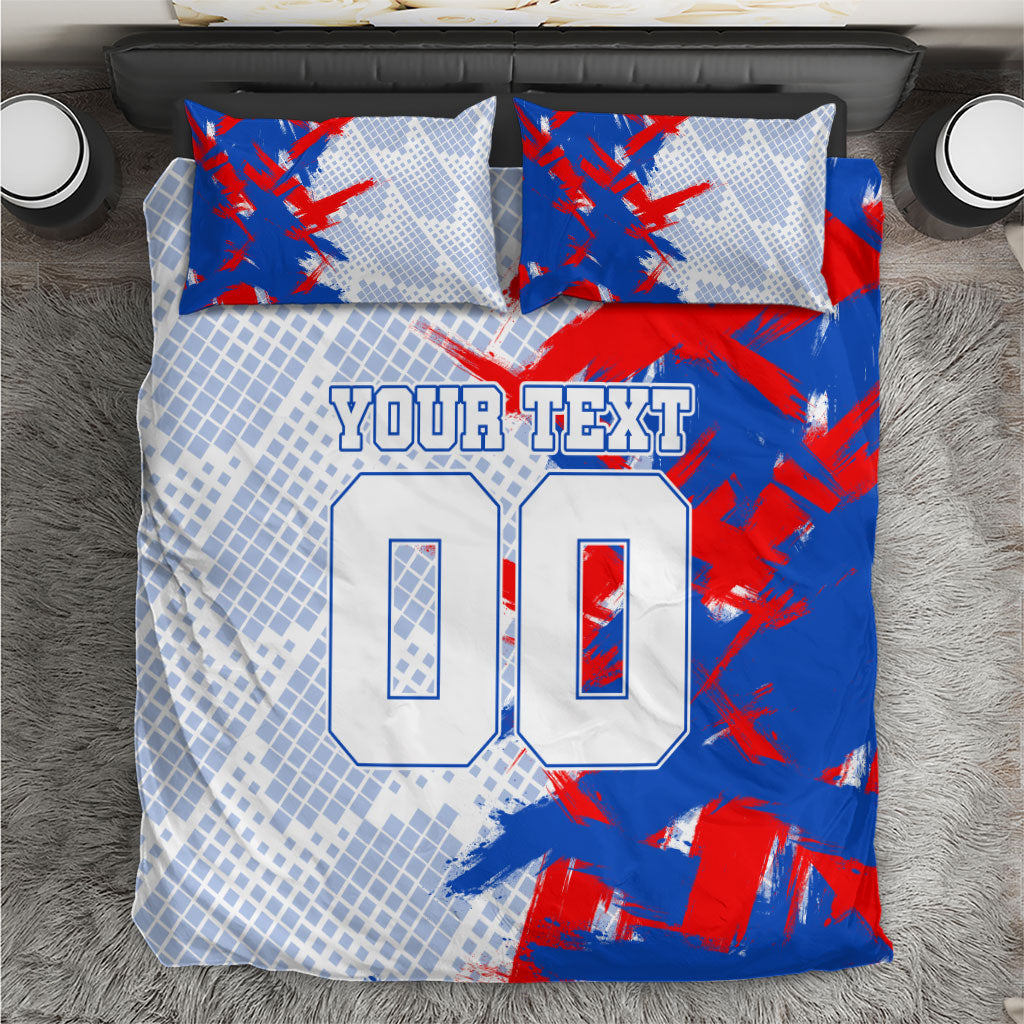 Personalized England Football Bedding Set Fierce Lion Mascot Abstract Brush Stroke