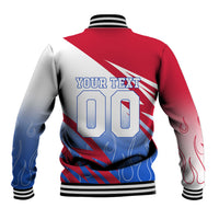 Personalized England Football Baseball Jacket Dynamic Lion Athlete Red Blue Flame
