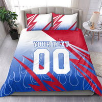 Personalized England Football Bedding Set Dynamic Lion Athlete Red Blue Flame
