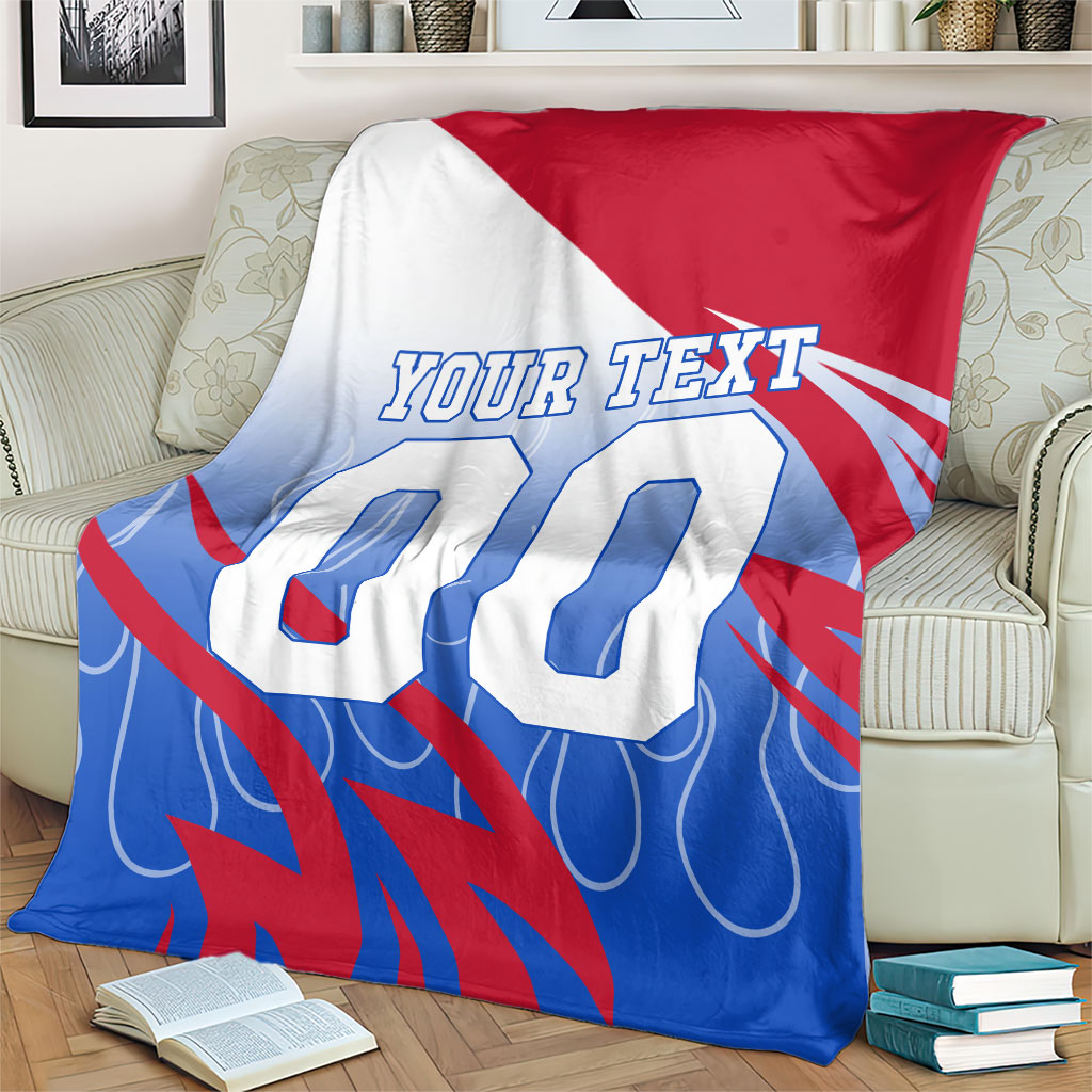 Personalized England Football Blanket Dynamic Lion Athlete Red Blue Flame