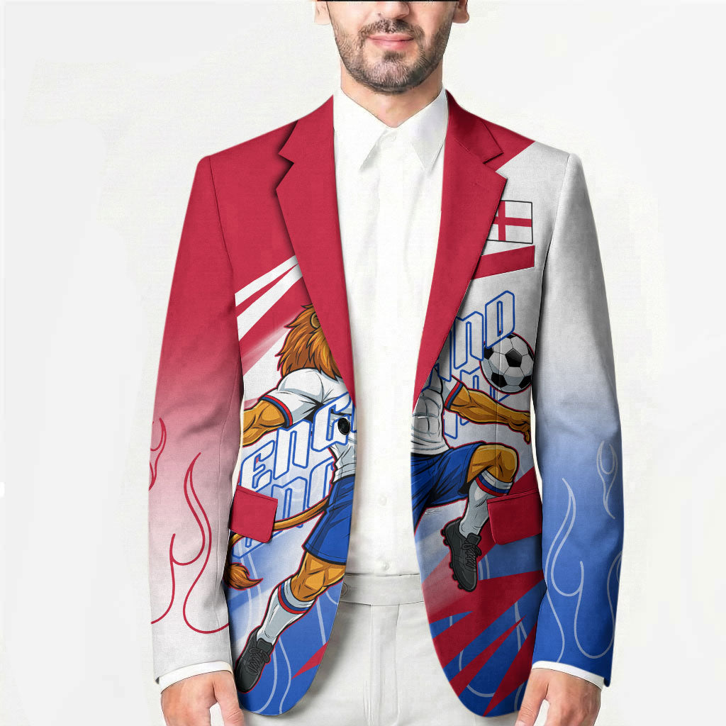 Personalized England Football Blazer Dynamic Lion Athlete Red Blue Flame