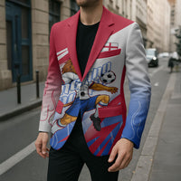 Personalized England Football Blazer Dynamic Lion Athlete Red Blue Flame