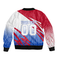 Personalized England Football Bomber Jacket Dynamic Lion Athlete Red Blue Flame