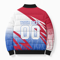 Personalized England Football Bomber Puffer Jacket Dynamic Lion Athlete Red Blue Flame
