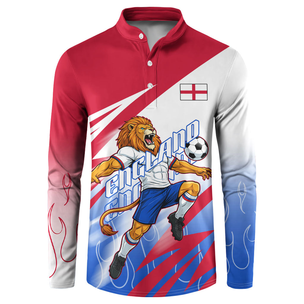 Personalized England Football Button Sweatshirt Dynamic Lion Athlete Red Blue Flame