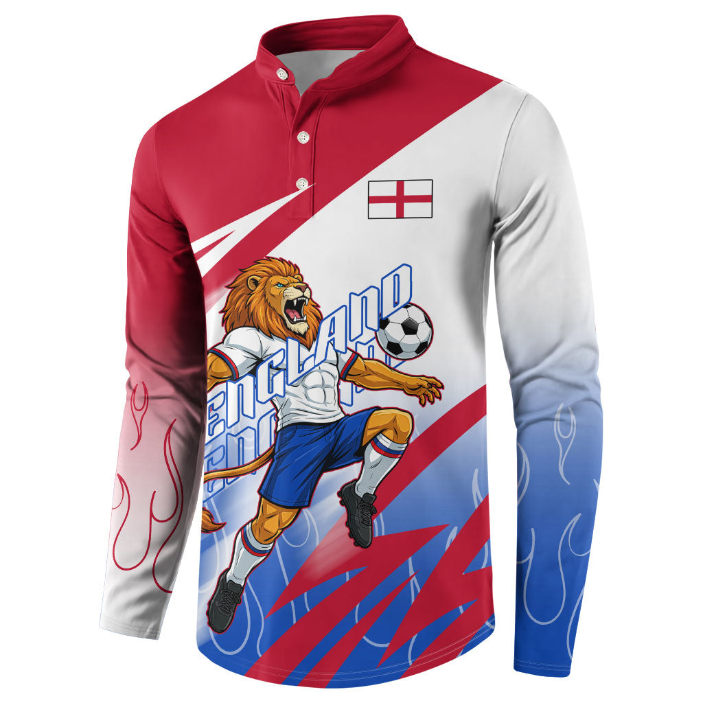 Personalized England Football Button Sweatshirt Dynamic Lion Athlete Red Blue Flame