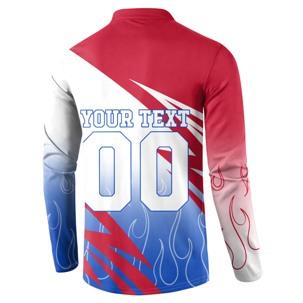 Personalized England Football Button Sweatshirt Dynamic Lion Athlete Red Blue Flame