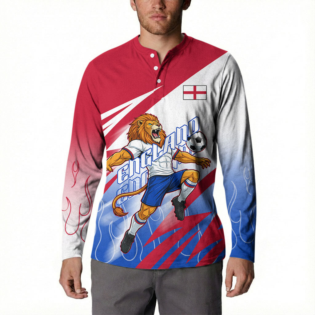Personalized England Football Button Sweatshirt Dynamic Lion Athlete Red Blue Flame