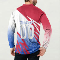 Personalized England Football Button Sweatshirt Dynamic Lion Athlete Red Blue Flame