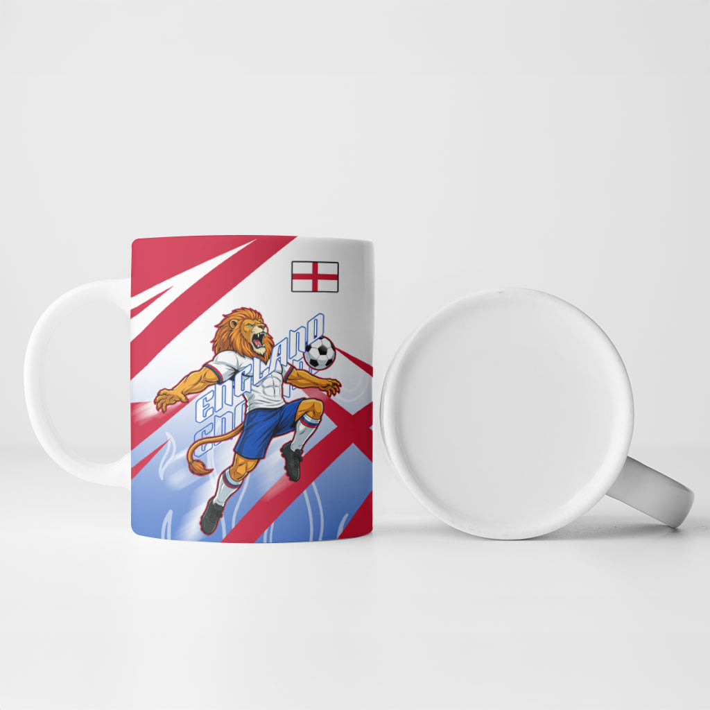 Personalized England Football Ceramic Mug Dynamic Lion Athlete Red Blue Flame