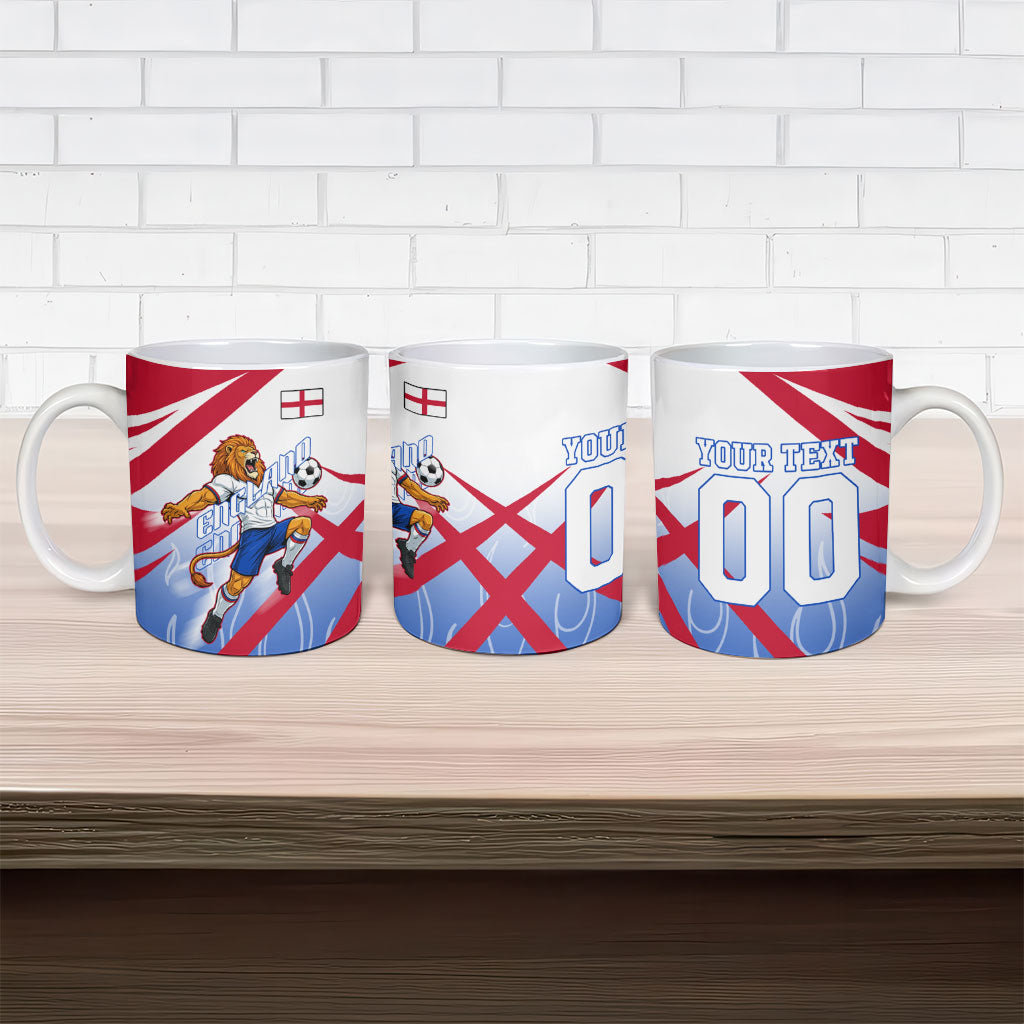 Personalized England Football Ceramic Mug Dynamic Lion Athlete Red Blue Flame