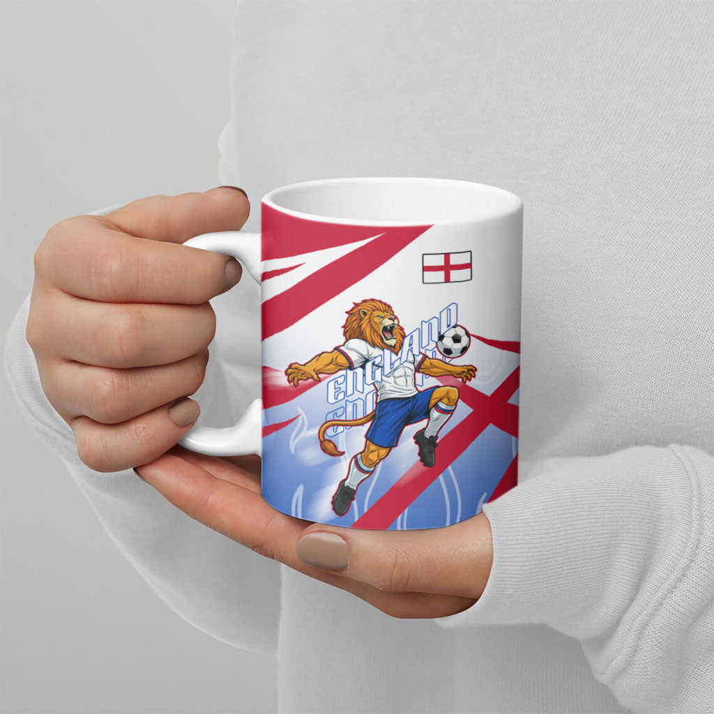 Personalized England Football Ceramic Mug Dynamic Lion Athlete Red Blue Flame