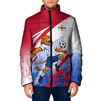 Personalized England Football Padded Jacket Dynamic Lion Athlete Red Blue Flame