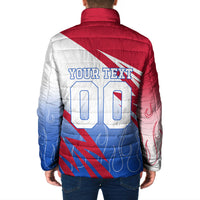 Personalized England Football Padded Jacket Dynamic Lion Athlete Red Blue Flame