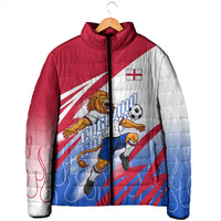 Personalized England Football Padded Jacket Dynamic Lion Athlete Red Blue Flame