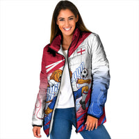 Personalized England Football Padded Jacket Dynamic Lion Athlete Red Blue Flame