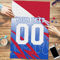 Personalized England Football Puzzle Dynamic Lion Athlete Red Blue Flame