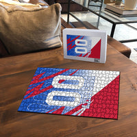 Personalized England Football Puzzle Dynamic Lion Athlete Red Blue Flame