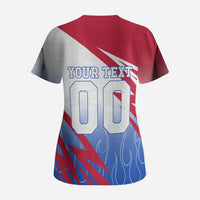 Personalized England Football Scrub Top Dynamic Lion Athlete Red Blue Flame