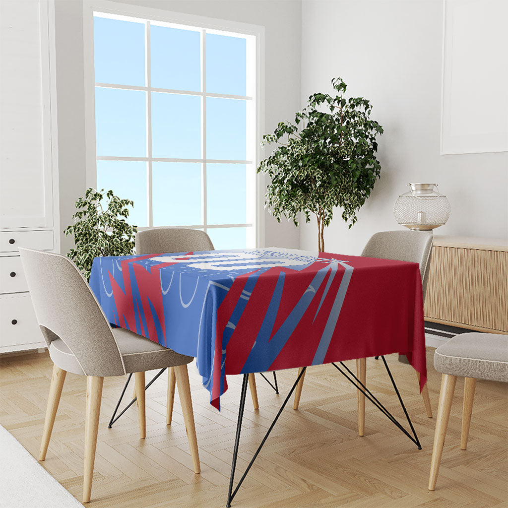 Personalized England Football Tablecloth Dynamic Lion Athlete Red Blue Flame