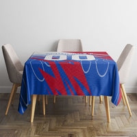 Personalized England Football Tablecloth Dynamic Lion Athlete Red Blue Flame
