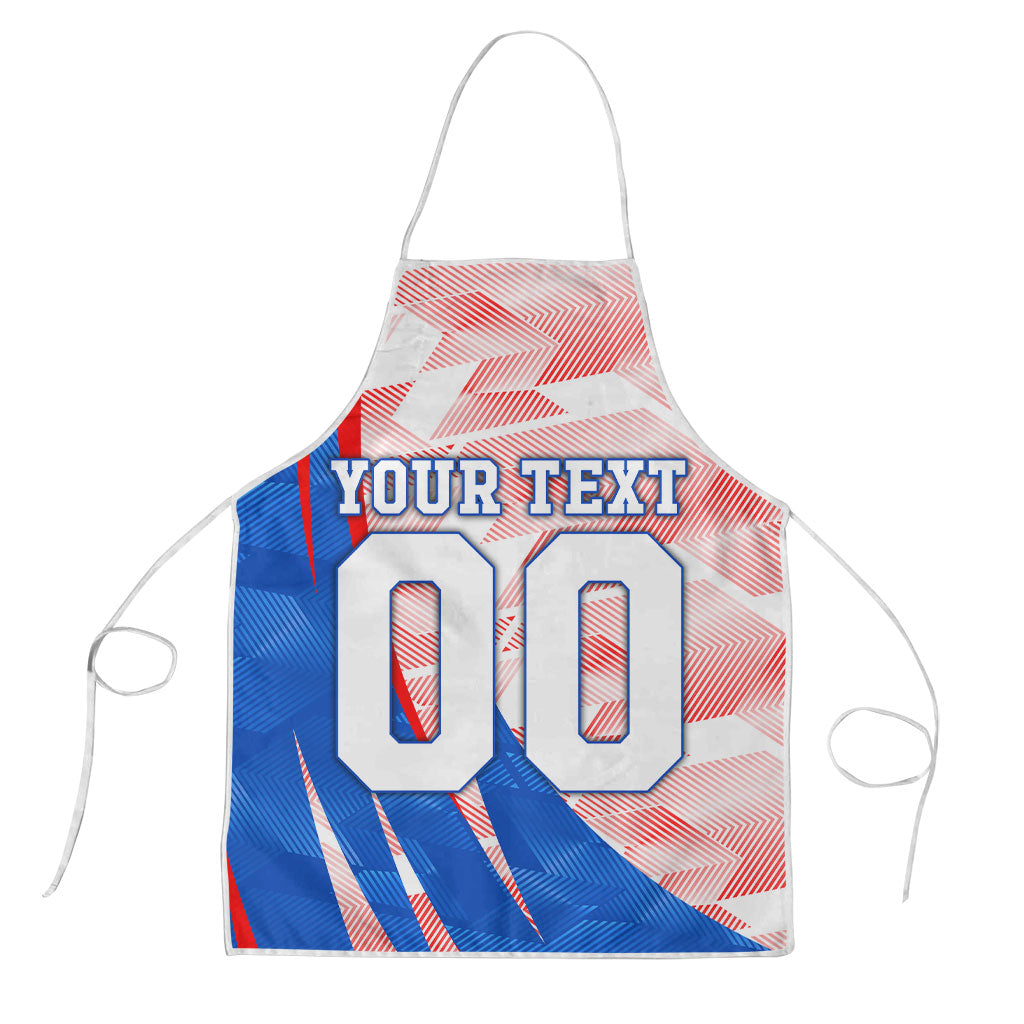 Personalized England Football Apron Powerful Lion Kicking Ball Red Blue Chevron Zigzag