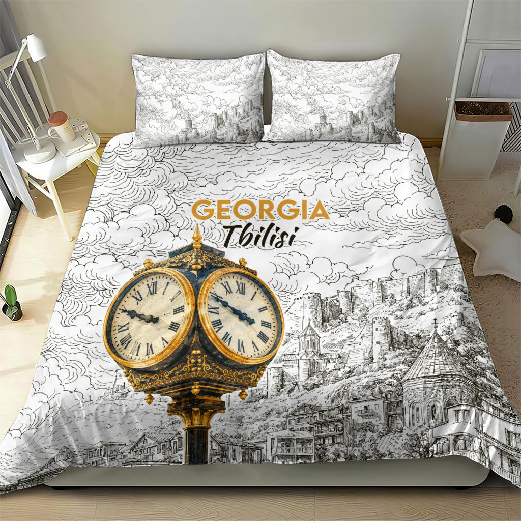 Georgia Tbilisi Clock Tower Bedding Set Kartlis Deda Vintage Sketch Style