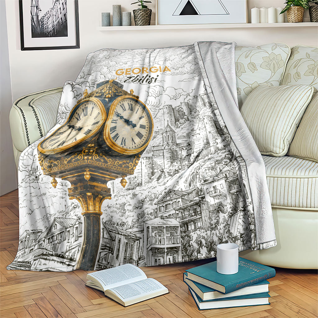 Georgia Tbilisi Clock Tower Blanket Kartlis Deda Vintage Sketch Style