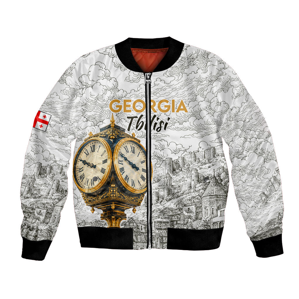 Georgia Tbilisi Clock Tower Bomber Jacket Kartlis Deda Vintage Sketch Style
