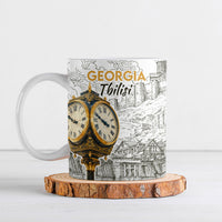 Georgia Tbilisi Clock Tower Ceramic Mug Kartlis Deda Vintage Sketch Style