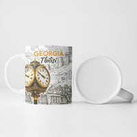 Georgia Tbilisi Clock Tower Ceramic Mug Kartlis Deda Vintage Sketch Style