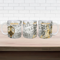 Georgia Tbilisi Clock Tower Ceramic Mug Kartlis Deda Vintage Sketch Style