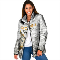 Georgia Tbilisi Clock Tower Padded Jacket Kartlis Deda Vintage Sketch Style
