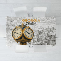 Georgia Tbilisi Clock Tower Tablecloth Kartlis Deda Vintage Sketch Style