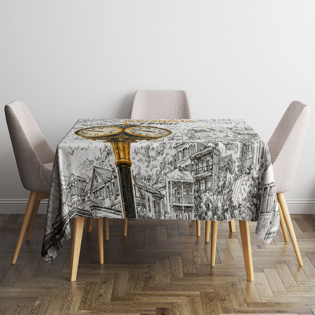 Georgia Tbilisi Clock Tower Tablecloth Kartlis Deda Vintage Sketch Style
