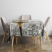 Georgia Tbilisi Clock Tower Tablecloth Kartlis Deda Vintage Sketch Style