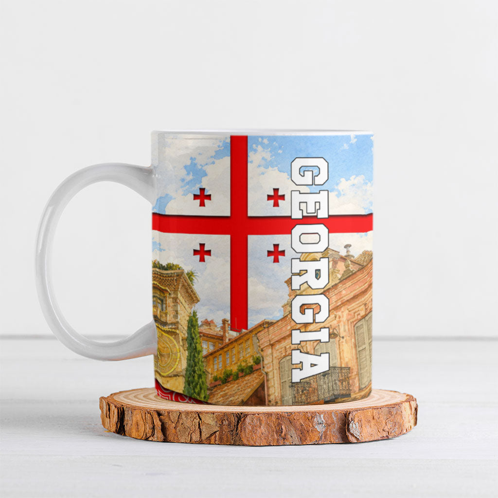 Georgia National Flag Ceramic Mug Tbilisi Clock Tower Heritage Sky Art