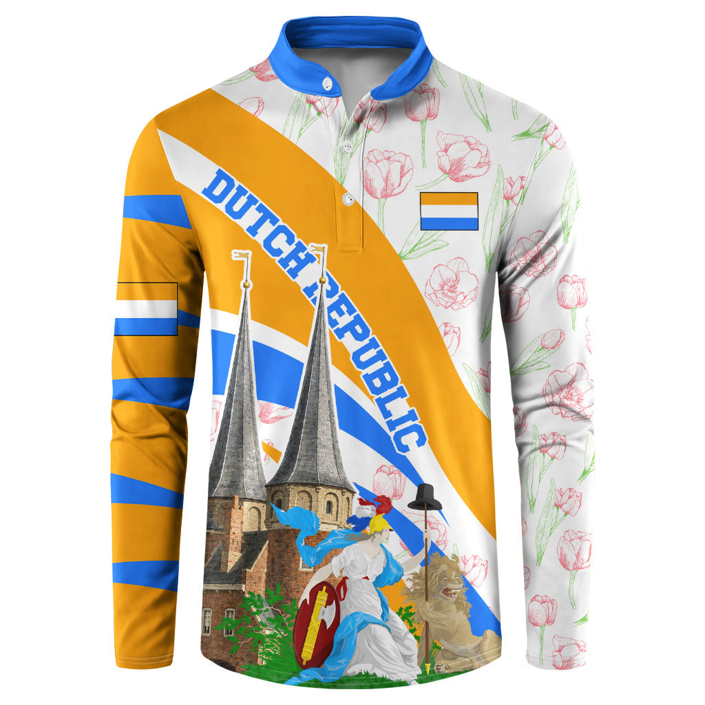 Dutch Republic Netherlands Button Sweatshirt Patriotism Vintage Heraldic Crest Floral Tulip