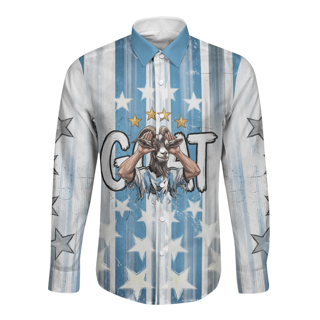 Argentina Football GOAT Long Sleeve Button Shirt Four Times World Champions