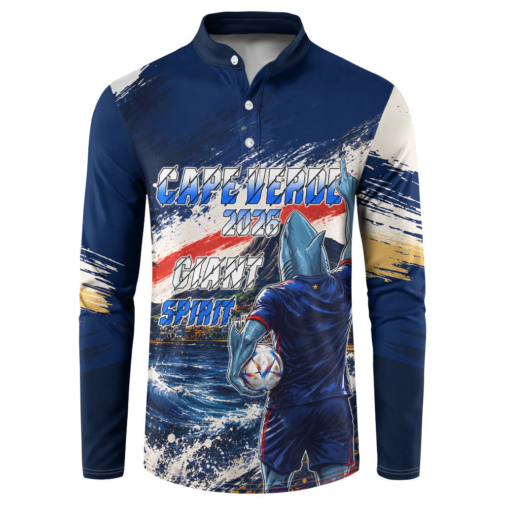 Personalized Cape Verde Blue Sharks Button Sweatshirt Giant Spirit African Football 2026 Mascot