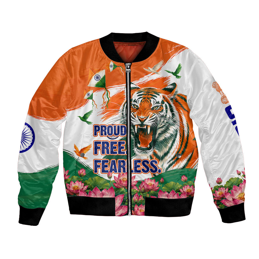 India Proud Free Fearless Bomber Jacket Bengal Tiger Military Soldier Jets Art