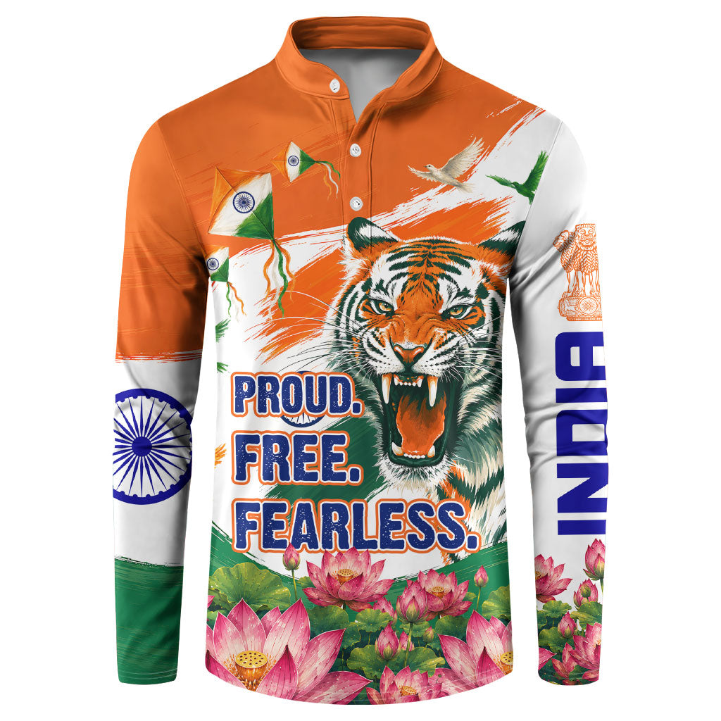 India Proud Free Fearless Button Sweatshirt Bengal Tiger Military Soldier Jets Art