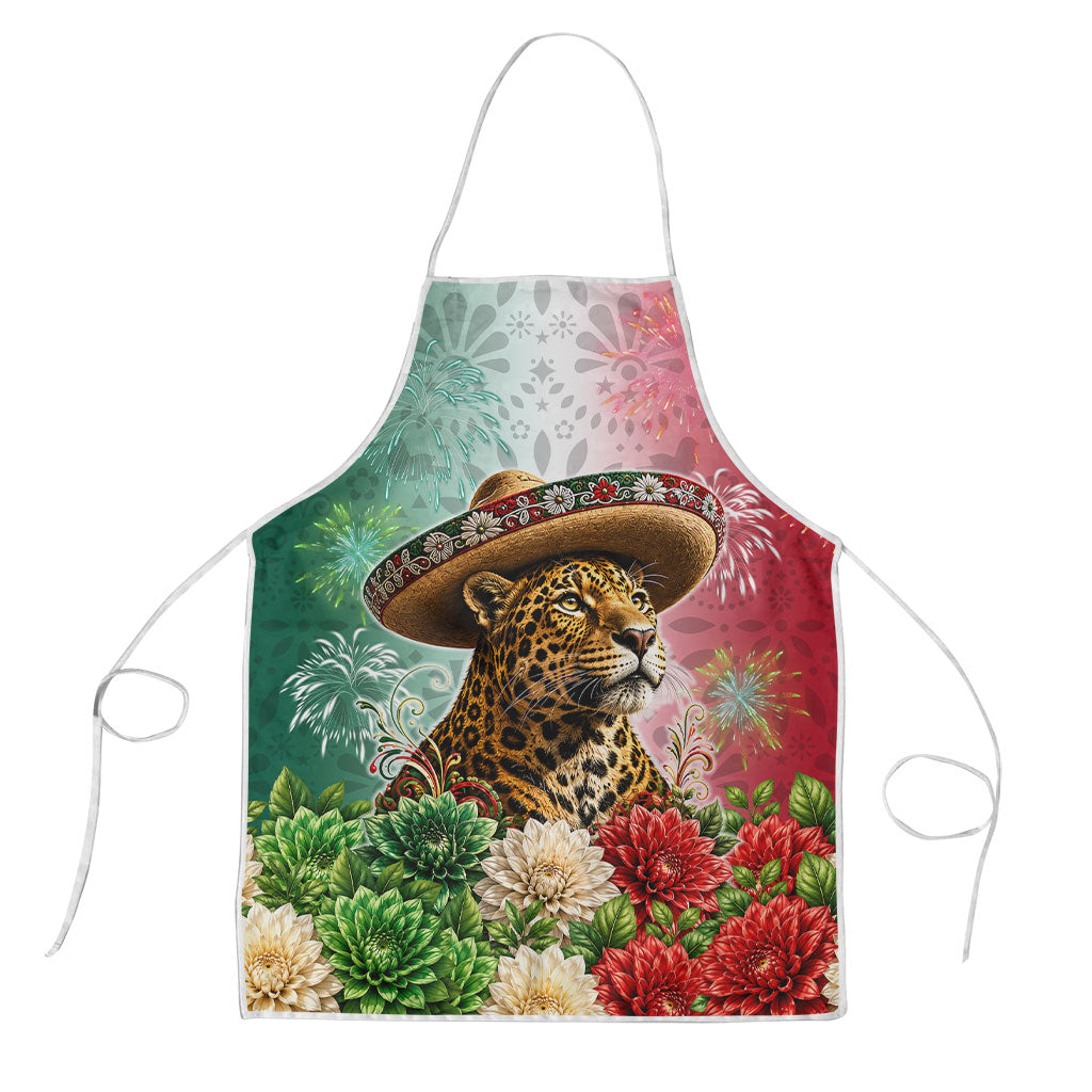 Viva Mexico Independence Day Apron Sombrero Jaguar Mayan Pyramid Fireworks